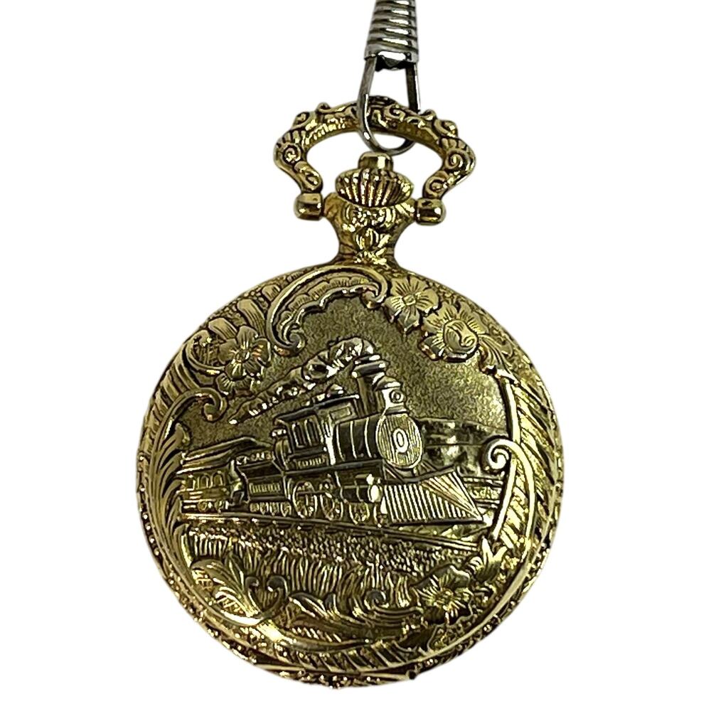 Vintage Unitron Quartz Model T Pocket Watch Yellow Gold Tone with Chain